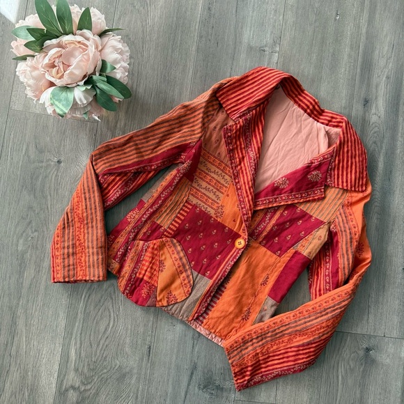 Vintage Patchwork Orange & Red Embroidered Blazer Jacket - Picture 1 of 3